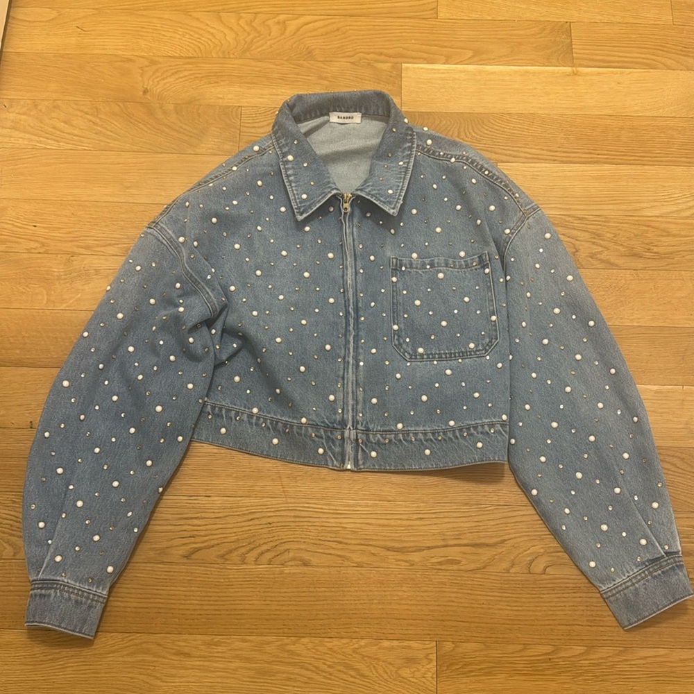 Sandro Women’s Embellished Cropped Denim Jacket